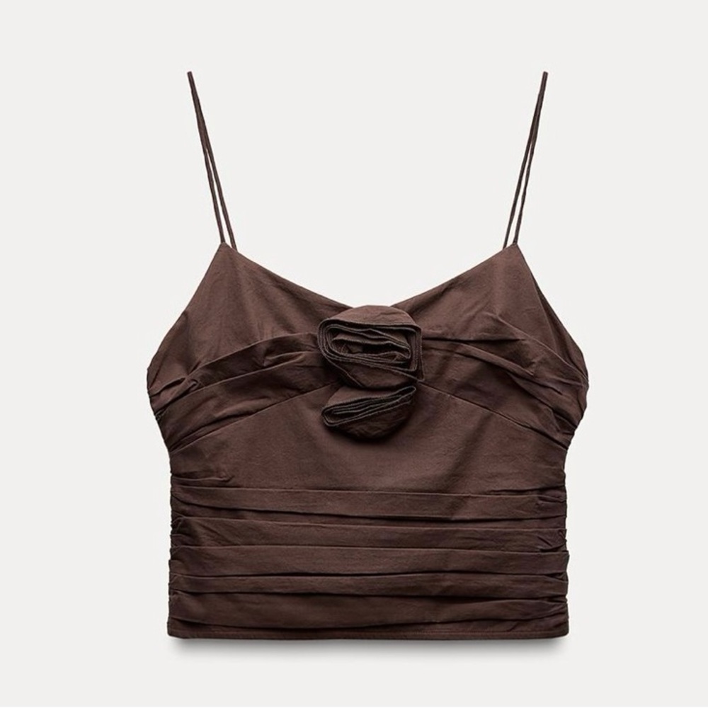 ZARA DRAPED TOP WITH TEXTURED FLOWERS. NWT